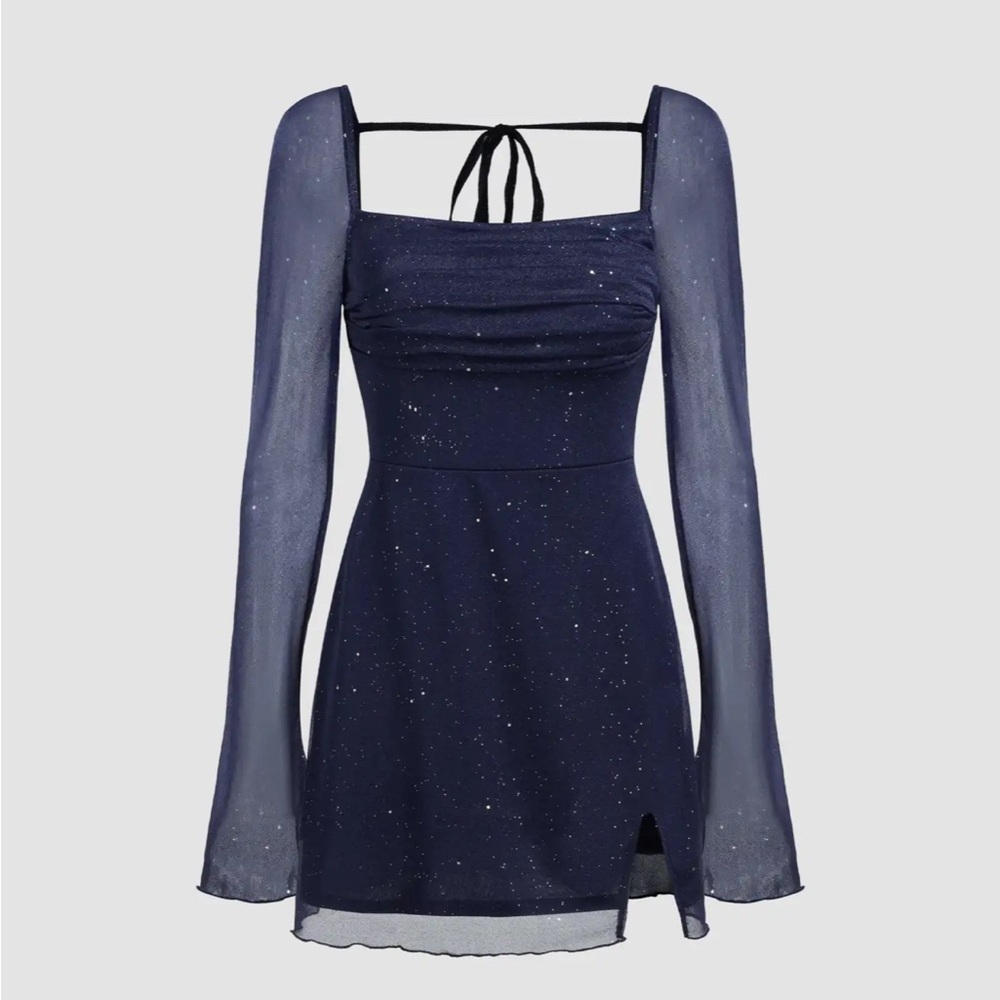 Cider Navy Sparkle Long Sleeve Mini Dress